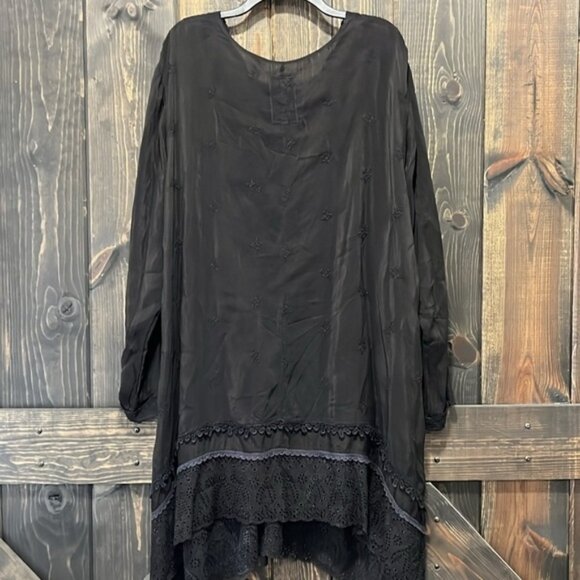 Johnny Was Bohemian Lace Tunic Dress Size L Black Oversized Relaxed Boho Rayon - Picture 7 of 12